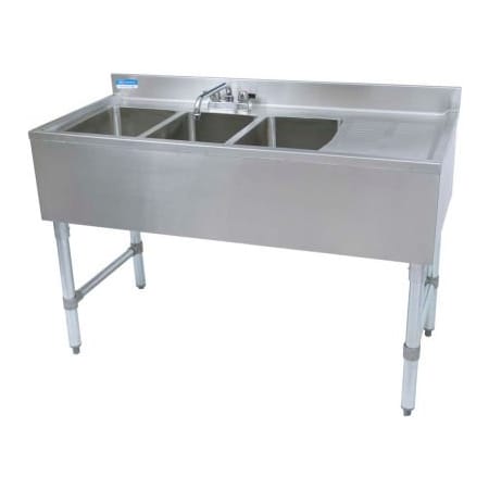 Bk Resources BK Resources Stainless Steel 3 Comp Underbar Sink 48"OAL, Right Drainboard UB4-21-348RS